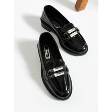 Alemdar Shoes Ivan Siyah Rugan Taş Detay Kadın Loafer