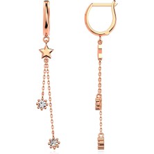 İndigo Takı Yıldız Sallantılı Tohum Rose Gümüş Küpe