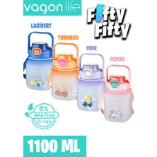 Vagonlife Tritan 1100 ml Çocuk Askılı Pipetli pipetsiz Kullanım Su Matarası Çıkartma Hediyeli