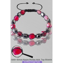 Tesbih Atölyesi Elmas Kesim Terahertz - Pembe Akik Taşı Ayarlamalı Bileklik