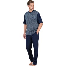 Pierre Cardin 6051 Erkek Mavi Kısa Kollu 3 Lü Jakarlı Pijama Takımı