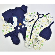 Minisse 4646MS Bebek Penguen Baskılı Şapkalı Lacivert Ikili Tulum