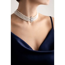 So CHIC Diana 18 Ayar Beyaz Altın Kaplama 38 Cm Gümüş Choker Gerdanlık