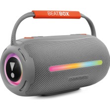 Powerway Beatbox Gri LED Işıklı Dayanıklı Ses Bombası USB Sd Aux Fm Radyo Bluetooh Hoparlör