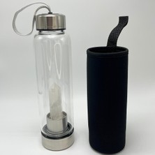 Yıldız Doğal Taş Sertifikalı Kristal Kuvars Doğal Taş Cam Su Matarası 550 ml  Özel Kılıflı Contalı Kapak Paslanmaz