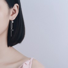 Kilinmoli Yeni Moda Kişilik Uzun Püskül 925 Damga Gümüş Renk Takı Mavi Gezegen Topu Kulak Hattı Kristal Yıldız Dangle Küpe SE498 (Yurt Dışından)