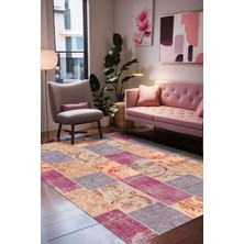 Depoba Lina Patchwork Kadife Yıkanabilir Kaymaz Pamuk Tabanlı Salon Halısı