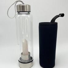 Yıldız Doğal Taş Sertifikalı Pembe Kuvars Doğal Taş Cam Su Matarası 550 ml  Özel Kılıflı Contalı Kapak Paslanmaz