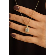 Roza Silver Zirkon Taşlı Gold Tektaş Baget Gümüş Kolye