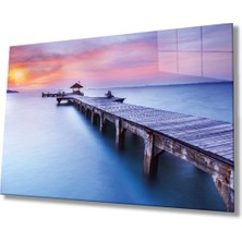 Emos avm Gün Batımı Manzarası Ahşap Köprü Cam Tablo, Ev ve Ofis Duvar Dekoru, Hediyelik Büyük Cam Tablo