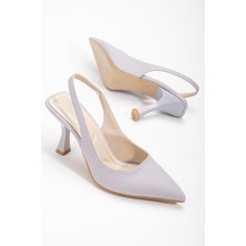 Dilimler Ayakkabı Zara Saten Arka Açık Gri Kadın Topuklu Ayakkabı