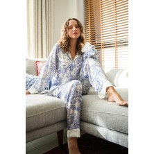 Mita Concept Mavi Desenli Saten Gömlekli Pijama Takımı