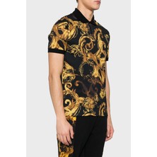 Versace Jeans Couture Desenli Pamuklu Slim Fit Polo Yaka T Shirt Erkek Polo Yaka T Shirt 76GAG6S0 JS286 G89