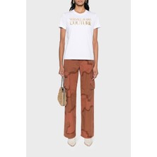 Versace Jeans Couture Logolu Bisiklet Yaka % 100 Pamuk Regular Fit T Shirt Kadın T Shirt 76HAHT04 CJ00T G03