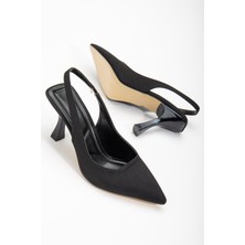 Dilimler Ayakkabı Zara Saten Arka Açık Siyah Kadın Topuklu Ayakkabı