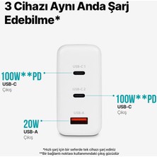 Ttec Smartcharger Trio Gan 120W Pd Seyahat Hızlı Şarj Aleti 2 Usb-C+Usb-A