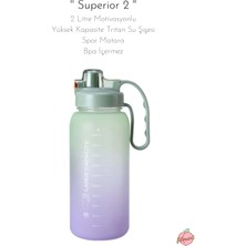 Fitmart "superior 2" 2 Litre Motivasyonlu Tritan Su Şişesi Spor Matara - Bpa Içermez  - Yeşil-Mor