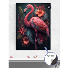Postermanya Flamingo ve Çiçekler Hayvan Poster - Afiş - Dekoratif Duvar Posteri