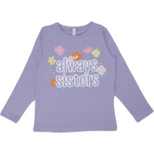 Bebelop Kız Çocuk Always Kardeş Yazı Baskılı Çiçekli Kız Sweat Uzun Kol