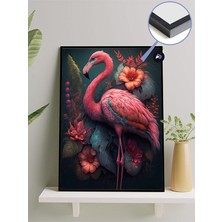 Postermanya Flamingo ve Çiçekler Hayvan Çerçeveli Tablo - Çerçeveli Poster