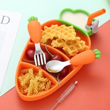 Scentu 【happier】 Çocuk Silikon Akşam Yemeği Pate Havuç Kase 304 Paslanmaz Çelik Çatal Kaşık Sofra Seti Bebek Maması Ek Yemek Tabağı (Yurt Dışından)
