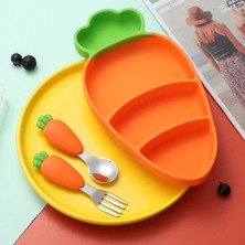 Scentu 【happier】 Çocuk Silikon Akşam Yemeği Pate Havuç Kase 304 Paslanmaz Çelik Çatal Kaşık Sofra Seti Bebek Maması Ek Yemek Tabağı (Yurt Dışından)
