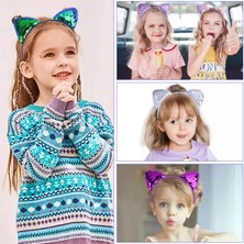 Scentu Kedi Kulak Bantları Geri Dönüşümlü Parlak Payet Hairband Kitty Kafa Bandı Kadınlar ve Kızlar Için Parlak Payetler Saç Çemberler (Yurt Dışından)