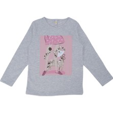 Bebelop Kız Çocuk Kedi Baskılı Kare Detay Sweat Uzun Kol