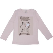 Bebelop Kız Çocuk Kedi Baskılı Kare Detay Sweat Uzun Kol