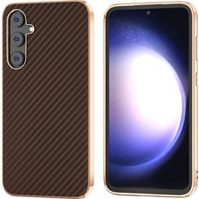 Seashell Digital Samsung Galaxy S23 Fe Karbon Fiber Doku sı Pu Deri+Tpu+Pc Elektraplama Şok Geçirmez Örtü Kahverengi Telefon Kılıfı (Yurt Dışından)