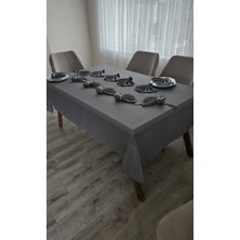 Zesa Home Colber Çizgi Detaylı Masa Örtüsü Füme 12 Kişilik 26 Parça - Masa 160X220...160X400