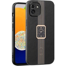 Seashell Digital Samsung Galaxy A03 Kadem (164.2 x 75.9 x 9.1mm) Deri Kaplamalı Tpu+Akrilik Black Telefon Kılıfı (Yurt Dışından)