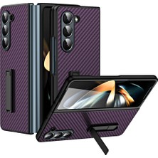 Seashell Digital Samsung Galaxy Z Fold5 5g Karbon Fiber Doku sı Temperli Cam Ekranlı Film Dark Sert Pc Telefon Kılıfı (Yurt Dışından)