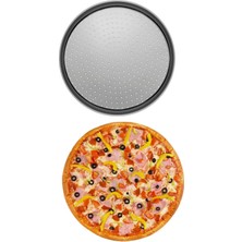 Kitchen Design Lab Büyük Boy Delikli Pizza Tepsisi 36 cm x 2 Adet Çift Başlı Pizza Ruleti ve Çelik Peynir Rendesi