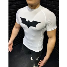 Yhm Kısa Kollu Compression T-Shirt Fit Spor Tam Beden Erkek Tişört Beyaz Batman Body