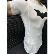 Yhm Kısa Kollu Compression T-Shirt Fit Spor Tam Beden Erkek Tişört Beyaz Batman Body