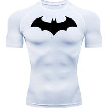 Yhm Kısa Kollu Compression T-Shirt Fit Spor Tam Beden Erkek Tişört Beyaz Batman Body