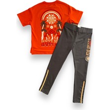 Little Tortoise Kız Çocukyazı Detaylı Sırt Baskılı Taytlı Takım