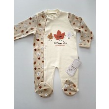 Balgüneş Leylek Serisi Unisex Bej Bebek Zıbın Takımı 2'li Set %100 Pamuk