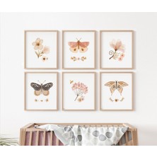 Farklı Bir Hediye Farklı Hediyelik Kelebek ve Çiçek İllüstrasyonlu Temalı Çocuk Odası 6'lı Tablo Set
