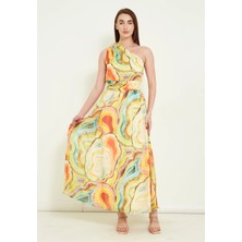 Modatalika Kadın Uzun Şifon Kumaş Özel Dijital Baskılı Yeni Sezon Elbise