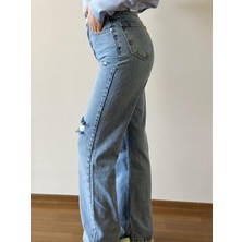 Foni Fashion Detaylı Yırtık Uzun Paça  Jean