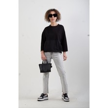 Zelish My Sister Gri Paçası Dikişsiz Mom Fit Jean Pantolon