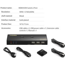 Aogo USB HDMI Kvm Switch HDMI Kvm Switch 2 Port Kvm Switch HDMI 1 Monitör 2 Pc Anahtarlı 4K60Hz 2K144Hz