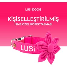 Lusi Doog Çiçek Papyonlu Kişiye Özel Köpek Boyun Tasması Isme Özel Köpek Tasması Isimli Köpek Tasması (Pembe)