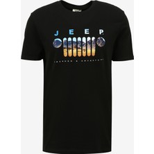 Jeep Bisiklet Yaka Baskılı Siyah Erkek T-Shirt J4SM-TST7257