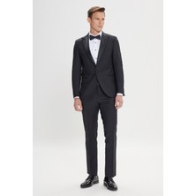 ALTINYILDIZ CLASSICS Erkek Siyah Slim Fit Dar Kesim Kırlangıç Yaka %100 Yünlü Klasik Smokin Takım