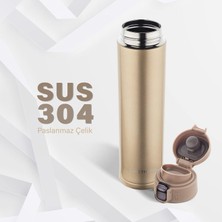 Lunetherm LNT7296 Sızdırmaz Kilitli Vakumlu Çıft Katmanlı Travel Mug Çelik Termos 520 ml Gold 10 Saat Sıcak / 18 Saat Soğuk