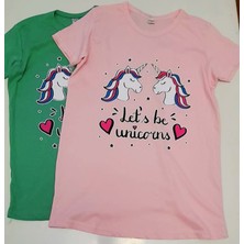 Rose Moda Rose Moda-Kız Çocuk 2-Li Paket Kısa Kollu Tişört Pembe Petrol Yeşili