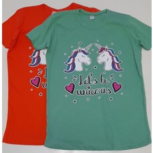 Rose Moda Rose Moda-Kız Çocuk 2-Li Paket Kısa Kollu Tişört Pembe Petrol Yeşili